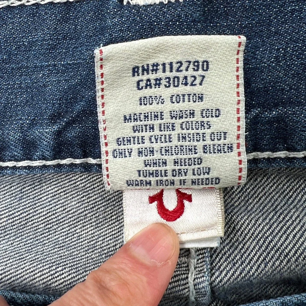 True Religion Ricky Big T Jeans 42 Straight Blue‎ Mens Y2K Contrast Stitch USA